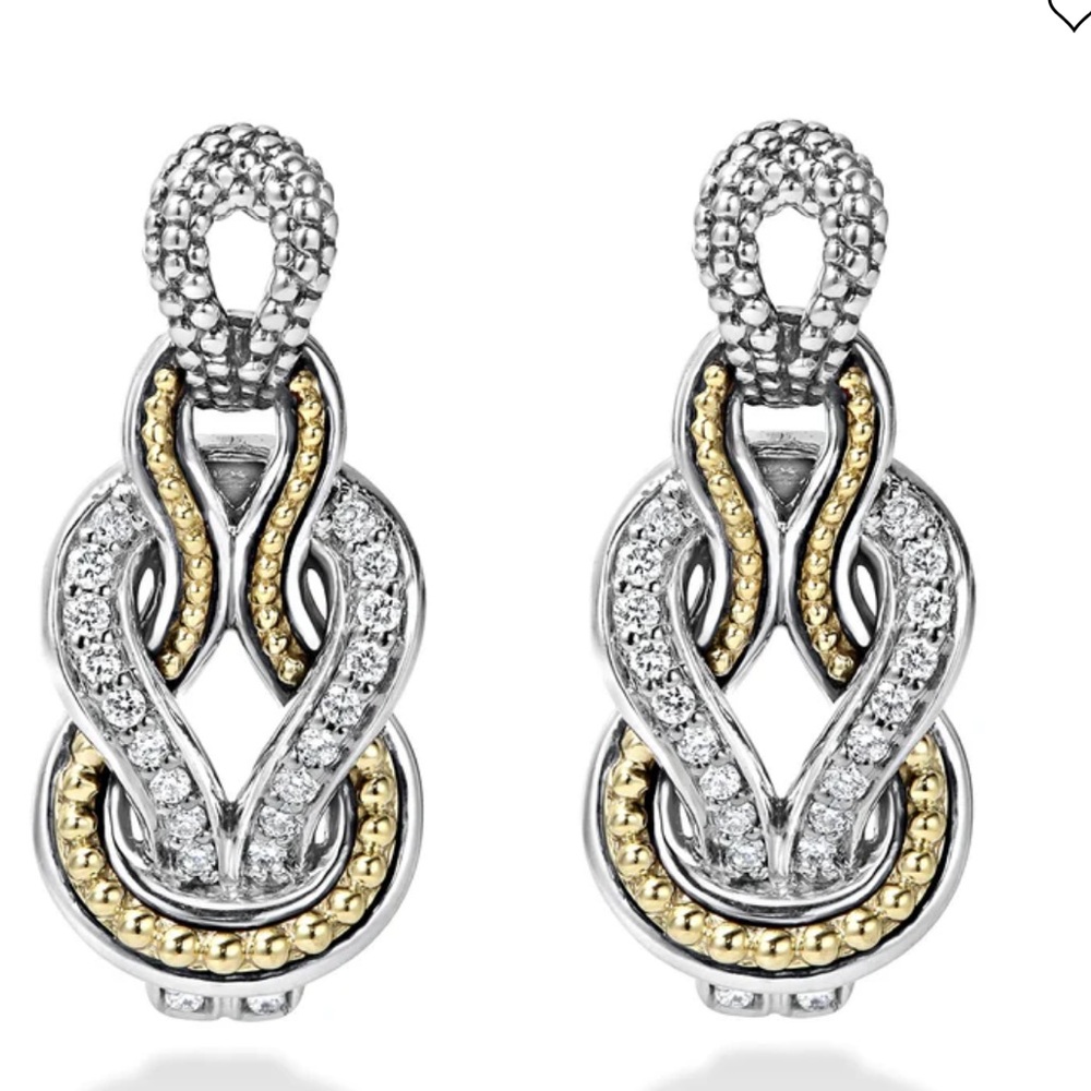 Newport Caviar Knot Diamond Drop Earrings from Lagos